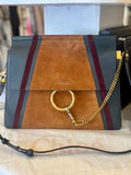 Pre Loved Chloe Faye Patchwork Shoulder Bag in Dark Grey Leather & Tan Suede