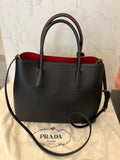 Pre Loved Prada Black Saffiano Leather Double Tote Bag