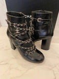 Pre Loved Chanel Black Crackle Patent Ankle Boots UK 4.5