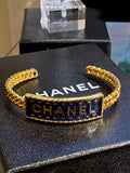 Chanel Gold Tone Chain & Enamel Logo Cuff Chain (reserved)