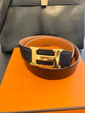 Hermes H Reversible Leather Belt in Tan & Black 75cm fits UK8
