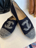 Pre Loved Chanel Navy & Grey Espadrilles size U.K. 4