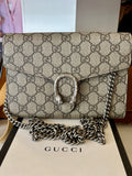 Pre Loved Gucci Dionysus chain wallet in GG canvas silver tone hardware - Excellent