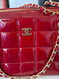 Pre Loved Chanel burgundy chocolate bar quilted patent leather