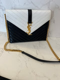 Pre Loved Yves Saint Laurent Black & White Leather Chevron Envelope Bag