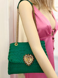 Pre Loved Dolce & Gabbana Devotion Shoulder Bag in Green Interwoven Leather with Pouch (excellent)