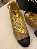 Pre Loved Chanel Black & Gold Mary Jane Heels UK 6 (new)
