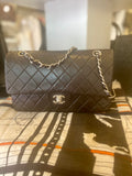 Pre Loved Chanel Classic Double Flap in dark brown lambskin,silver hardware