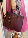 Pre Loved Prada Saffiano Cuir Tote in Burgundy Saffiano Leather