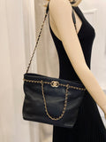 Pre Loved Chanel CC Lock Chain Shopping Tote in black calfskin (excellent) **reserved CH**
