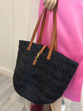 Pre Loved Saint Laurent Panier Medium Raffia Tote in Black