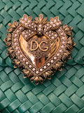 Pre Loved Dolce & Gabbana Devotion Shoulder Bag in Green Interwoven Leather with Pouch (excellent)
