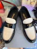 Pre Loved Prada Black & White Leather Loafers size UK5 (New)