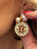 Pre Loved Dior Gold Plated Tribales Earrings feature CD letter charms, white pearl drop crystal detail (excellent)