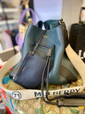Pre Loved Mulberry Millie tote bag in green leather with webbing strap