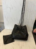 Pre Loved Chanel Vintage Coco Mark Shoulder / Crossbody Bucket Bag in Black Lambskin Leather