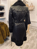 Pre Loved Burberry Black Leather Coat with Fur Trims Size 44 ( Fits Uk10 ) (excellent) .