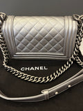 Preloved Chanel Boy Bag in Silver Metallic