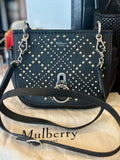 Pre Loved Mulberry Small Amberley satchel in black leather with silver stud detail