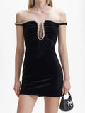 Pre Loved Self Portrait Black Velvet & Crystal Mini Dress Uk6