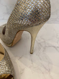 Pre Loved Jimmy Choo Luna Peeptoe Pump in Champagne Glitter UK 6