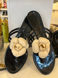 Pre Loved Chanel Black & Cream Camellia Sandals UK 4