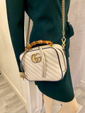 Pre Loved Gucci GG Marmont Bamboo Top Handle Handbag in White