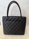 Pre Loved Chanel Vintage Medallion Tote in black caviar leather,