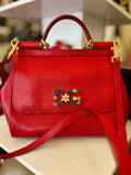 Pre Loved Dolce & Gabbana Sicily Shoulder & Hand Bag in Red with Jewels