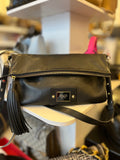 Pre Loved Anya Hindmarch Black Leather Crossbody Bag with Tassel