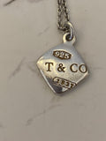 Pre Loved Tiffany & Co Silver T & Co Square Pendant