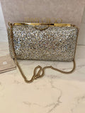 Pre Loved Jimmy Choo Champagne Glitter Clutch Bag - excellent
