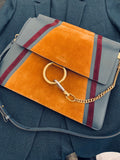 Chloe Faye Patchwork Shoulder Bag in Dark Grey Leather & Tan Suede.