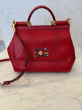Pre Loved Dolce & Gabbana Sicily Shoulder & Hand Bag in Red with Jewels
