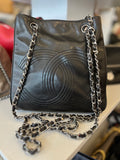 Pre Loved Chanel Vintage Coco Mark Shoulder / Crossbody Bucket Bag in Black Lambskin Leather