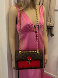 Pre Loved Louis Vuitton Victoire Shoulder Bag in Monogam Canvas and Red Leather - Excellent