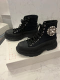Pre Loved Alexander McQueen Pearl & Crystal Embellished “Tread” Combat Boots UK 7