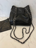Pre Loved Chanel Vintage Coco Mark Shoulder / Crossbody Bucket Bag in Black Lambskin Leather