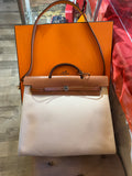 Hermes Herbag Satchel in Beige Canvas and Tan Leather 39