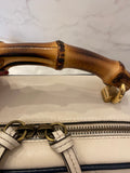 Pre Loved Gucci GG Marmont Bamboo Top Handle Handbag in White