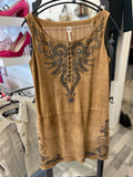 Hermes Rare Vintage Suede Dress with Hand Beaded Ethnic Embellishment FR38 UK 10