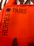 Pre Loved Hermes Zebra Pegasus Limited Silk Scarf in Orange & Dark Brown 90cm (New)