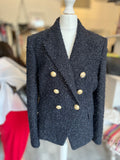 Pre Loved Balmain Double Breasted Dark Navy Boucle Blazer size 42 fits UK 12-14