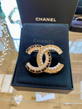 Chanel Leather, Crystal and Pearl CC Brooch (new)