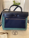 Hermes Herbag Zip 31 in Blue Saphir, Menthe and Criss Viking Toile With Hunter Leather