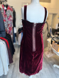 Pre Loved Dolce & Gabbana Burgundy Velvet Dress Crystal Detail size 46 UK 14