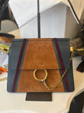 Pre Loved Chloe Faye Patchwork Shoulder Bag in Dark Grey Leather & Tan Suede