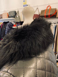 Pre Loved Burberry Black Leather Coat with Fur Trims Size 44 ( Fits Uk10 ) (excellent) .