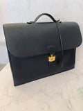 Pre Loved Hermes Sac a Depeches Briefcase 40 in Black Grained Leather (Reduced)
