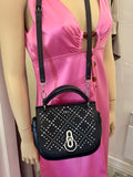 Pre Loved Mulberry Small Amberley satchel in black leather with silver stud detail